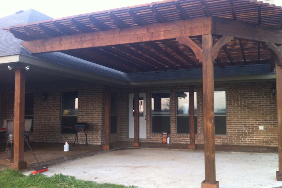 Large Corner Arbor Over New Patio In Howe Texas - Hundt Patio Covers